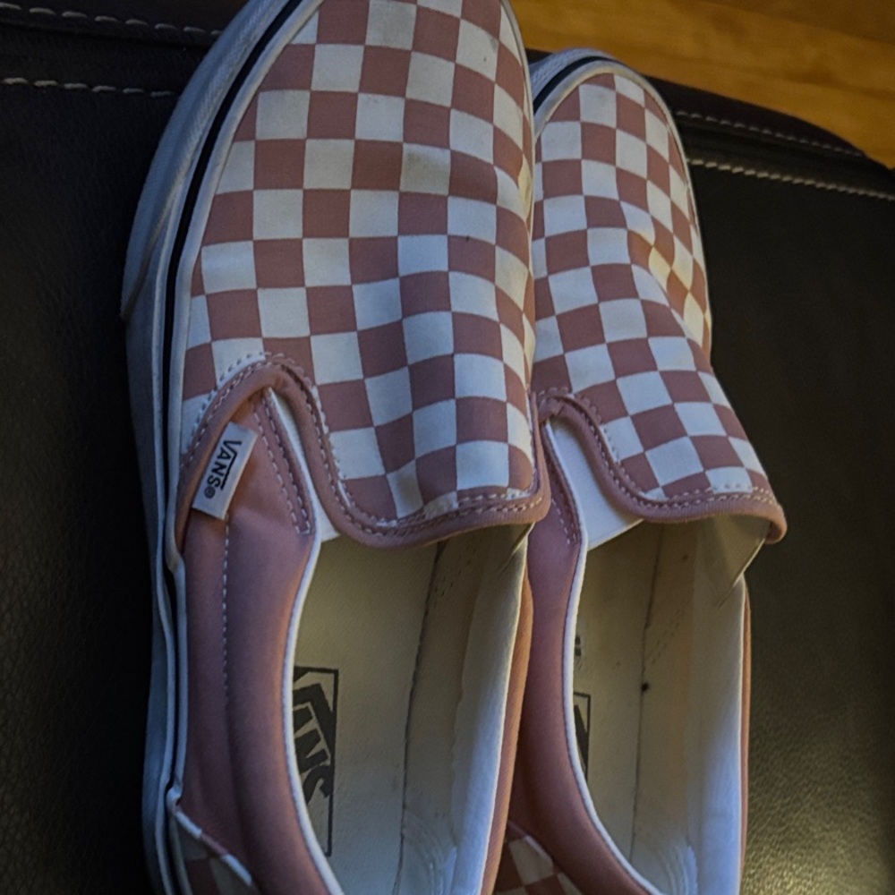 Vans Pink and White Checkered Slip-Ons